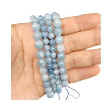 Imagem de Contas De Pedra Natural Água-Marinha E Ágata Redondas Soltas Para Fabr