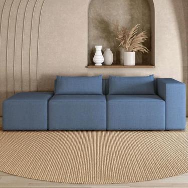 Imagem de Sofá 4 Lugares 283cm com Puff Esquerdo Fay Linho Azul Z55 - Mpozenato