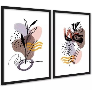 Imagem de Kit 2 Quadros Bohos Marrom Rosa Ramos 45X34Cm - Com Vidro