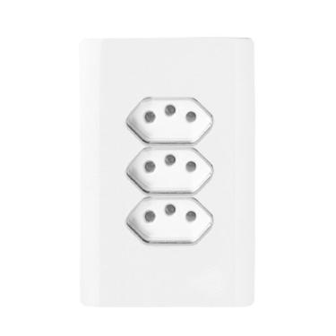 Imagem de Cj Tomada Tripla 10A 4X2 - Novara Branco / Cromado