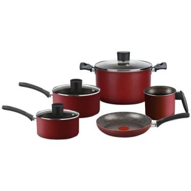 Imagem de Jogo de Panelas Rochedo Antiaderente 5 Peças Facilita, Vermelho, 5