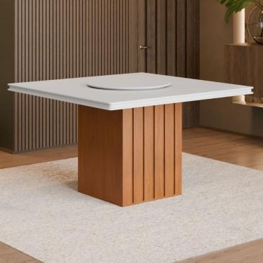 Imagem de Mesa De Jantar Quadrada Com Tampo Giratório 8 Lugares Multimóveis Cr50231 Cinamomo-off White