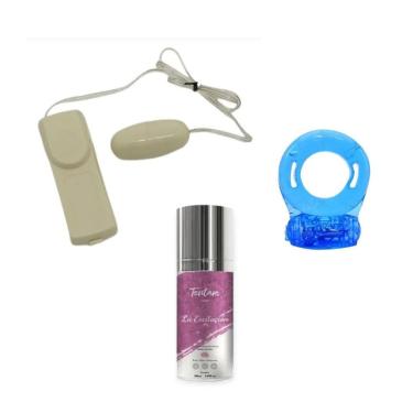 Imagem de Kit Cápsula Multivelocidades, Anel Peniano com Vibração e Gel Lubrificante Íntimo Vegano Sabor Chiclete Love Toys