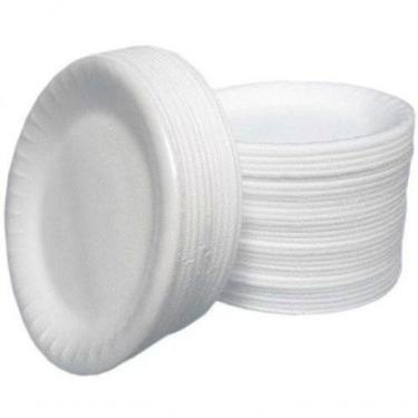 Imagem de Prato Térmico Descartável 18CM Caixa com 400 Unidades Plástico Liso para Churrasco e Festas Branco