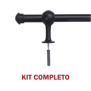 Imagem de Kit Varão para Cortina Simples 2 e 00m 19mm com Ponteiras Suportes e Emenda Preto OEM