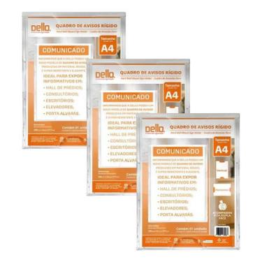 Imagem de Kit 3 Quadros De Avisos A4 Expositor Cristal Parede Adesivo - Dello