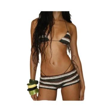 Imagem de Conjunto De 3 Peças Sexy De Crochê Com Franjas Para Mulheres, Sutiã Ba