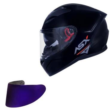 Imagem de Capacete Asx City SV Preto Brilho Oculos + Viseira Roxa, Preto Brilho,
