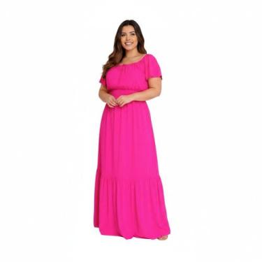 Imagem de Vestido cigana plus size longo manga curta viscolinho - SP STORE, Pink