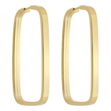 Imagem de Brinco Chato Retangular 25 Mm Em Ouro 18k 750 Dourado - Jetta