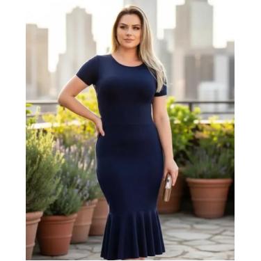 Imagem de Vestido Midi Babado Liso Moda Evangélica Feminina - Miss Flower, Marin