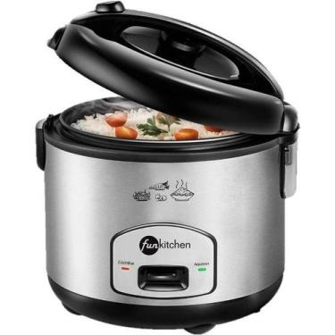 Imagem de Panela eletrica de arroz fun kitchen 6 xicaras 500w 220v - preto/inox,