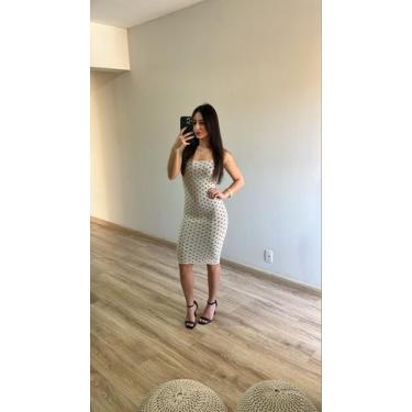 Imagem de Vestido Midi Poá Alça Tricot Verão - Calu Tricot, Areia, 36-42