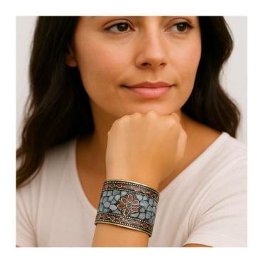 Imagem de Bracelete de Mosaico e Metal Dourado - Loja da Índia