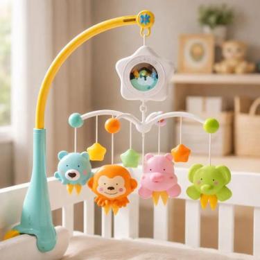 Imagem de Móbile Infantil Berço Bichos Musica Ninar Sons Luz Projeta Imagem Mobi