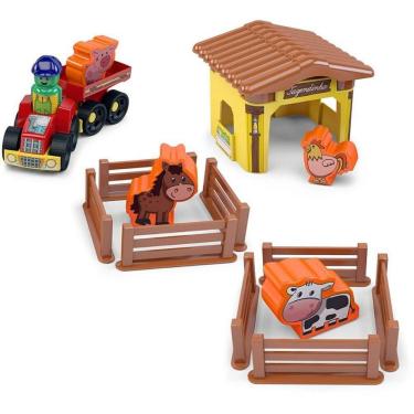 Imagem de Brinquedo Educativo Brinkadeira Fazendinha 20 Peças em Plástico Dismat Brinquedos