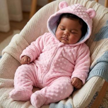 Imagem de Macacão Bebê Pipoquinha Fleece Frio Com Capuz E Zíper - Marias Baby, R