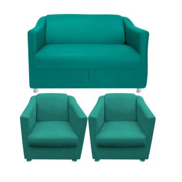 Imagem de Kit 01 Namoradeira e 02 Poltronas Decorativa Bia Suede Turquesa