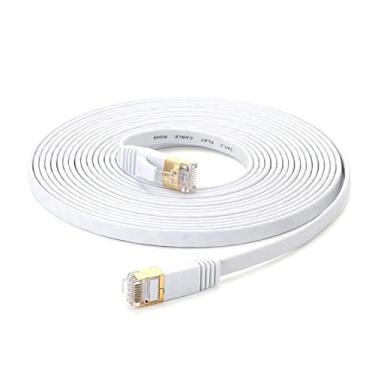 Imagem de 10 Gbps de alta velocidade,Cabo Ethernet Cat 7 32AWG Cobre sem oxigênio 10 Gbps Alta Velocidade 600 MHz Largura de Banda Plana Rede de Internet LAN Patch Cord, Branco 15m