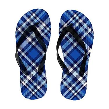 Imagem de Chinelo feminino azul branco xadrez fino sandália de praia leve de verão para mulheres e homens chinelos de viagem, Multicor, 10-11 Narrow Women/8-9 Narrow Men