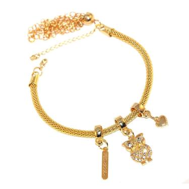 Imagem de Pulseira Berloque Pedagogia Coruja Coração Folheado 18k