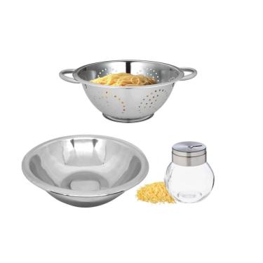 Imagem de Conjunto para Massas Aço Inox Prime 3 Peças Escorredor Macarrão, Bowl e Queijeira - Mundial Import