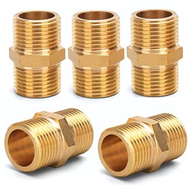 Imagem de Kindsion Encaixe sextavado de tubo macho de latão, conector reto rosqueado NPT de 3/4" x 3/4" (pacote com 5, comprimento 34 mm)