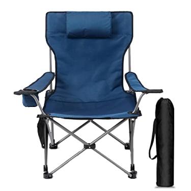 Imagem de Cadeira de acampamento dobrável suporte armação de aço para esportes ao ar livre, piquenique, festival, caminhadas, mochila com bolsa de transporte, azul, 53 * 53 * 89 cm