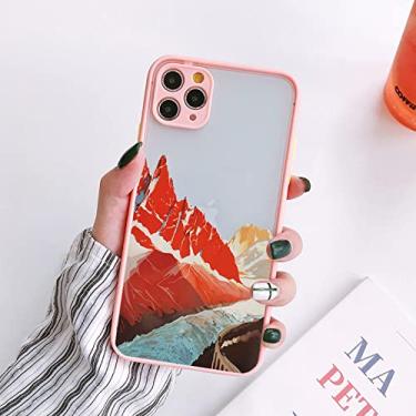Imagem de Capa de telefone de cenário de montanha de arte estética pintada à mão para iphone X XR XS MAX 7 8 Plus SE 2020 11 12 13 Pro Max Capa, rosa SJFJ 6, para 7 ou 8 ou SE2020