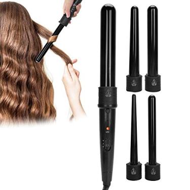 Imagem de Modelador de cachos 5 em 1, pinças de cachos com dois dispositivos de controle de temperatura, ferro de ondulação profissional de cerâmica turmalina aniônica (EUA)