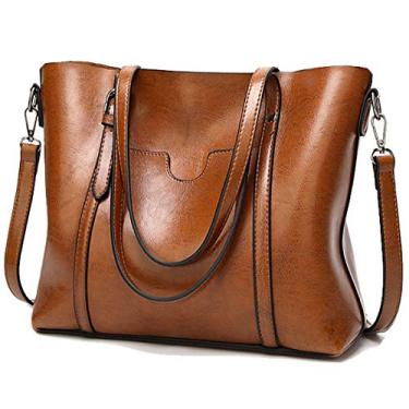 Imagem de Bolsa feminina de couro macio bolsa transversal de grande capacidade, Marrom
