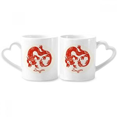 Imagem de Conjunto de canecas de porcelana de casal vermelho do zodíaco da China com ano do dragão animal do dragão