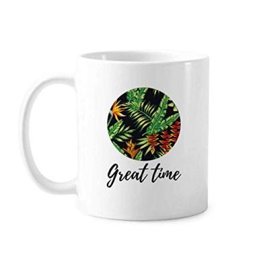 Imagem de Caneca de cerâmica com desenho de folhas tropicais para mesa e porcelana de café