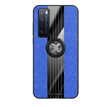 Imagem de Tampa do caso do telefone celular Compatível com Huawei Nova 7 Case, com Magnetic 360° Kickstand Case, Multifuncional Case Cloth Textue Shockproof TPU Protective Duty Case (Color : Blue)
