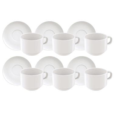 Imagem de Conjunto com 6 Xícaras e Pires para Chá Tramontina Paola em Porcelana Branca - 240 ml