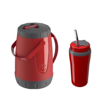Imagem de Kit Tererê Garrafa Térmica 2,5l + Copo Térmico 650ml Vermelh