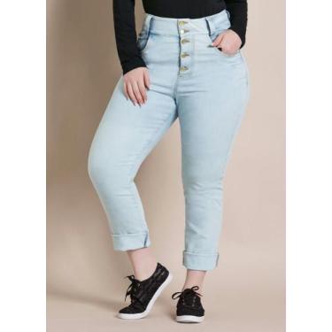 Imagem de Calça Jeans Plus Size Com Barra Desfiada E Elastano. Cós Largo E Cintu