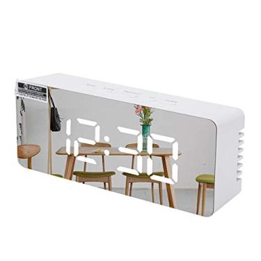Imagem de Despertador digital Lancoon, visor de LED grande com função soneca, brilho ajustável, adequado para casa, quarto, sala de estar, escritório e viagens (branco)