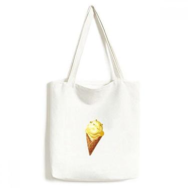 Imagem de Bolsa de lona com estampa de sorvete amarelo amendoim doce bolsa de compras casual bolsa