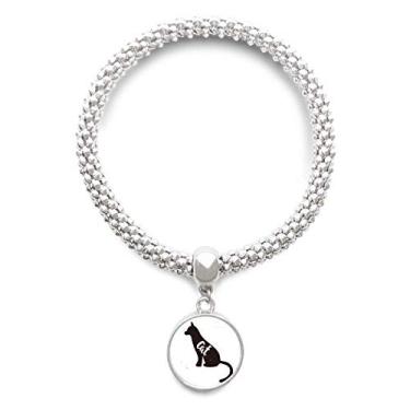 Imagem de DIYthinker Pulseira de gato preto e branco com pingente de prata de animal pulseira ajustável