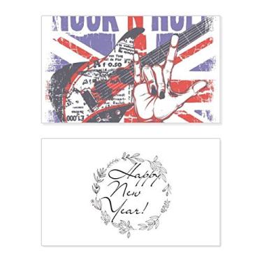 Imagem de Rock Guitar Bandeira do país da Inglaterra Reino Unido Ano Novo Festival Cartão Bless Mensagem Presente