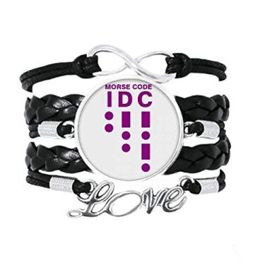 Imagem de OFFbb-USA Morse Code Care Pulseira de Representação de Linha de Pontos Acessório Amor Pulseira de Couro Trançado para Presente