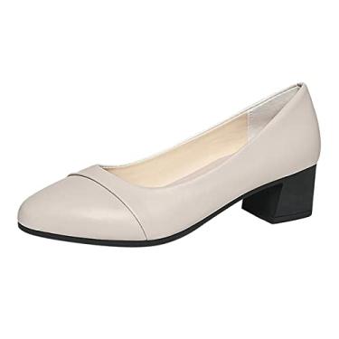 Imagem de Sandálias femininas de bico fino sem cadarço salto grosso moda sapatos grossos sapatos casuais confortáveis sapatos casuais femininos sapatos casuais (branco, 37)