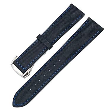 Imagem de CEKGDB 19/20mm Nylon Leather Canvas Watchband 21/22mm Apto para Omega AT150 Seamaster Planet Ocean Watch Nylon Strap (Cor: Preto Azul 1, Tamanho: 21mm)