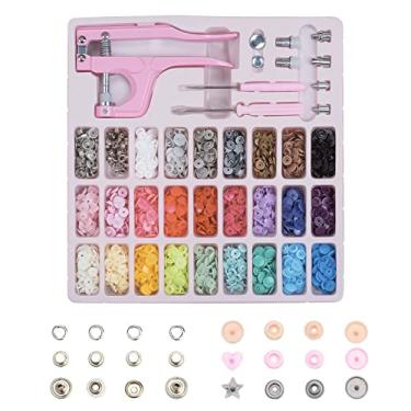 Imagem de Conjunto de botões de pressão de plástico e metal com alicate de pressão, 300 conjuntos de botões de pressão de plástico e metal para costura e artesanato (rosa)