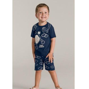 Imagem de Pijama Infantil Menino Camiseta/Short Azul Monkey Brandili