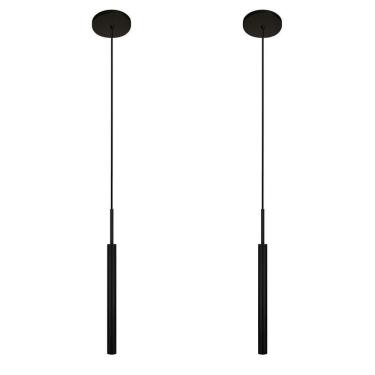 Imagem de Kit 2 Luminárias Teto Tubo Pendente Sala Quarto Preto 40Cm