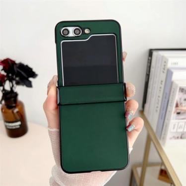Imagem de Para samsung galaxy z flip 5 capa de couro de luxo cor sólida para samsung zflip 4 3 5 flip4 5g capa traseira, verde escuro, para samsung z flip 5