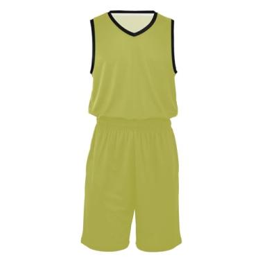 Imagem de Camisa e shorts de basquete masculino clássico para treino de futebol para homens mulheres adultos, Mostarda, P