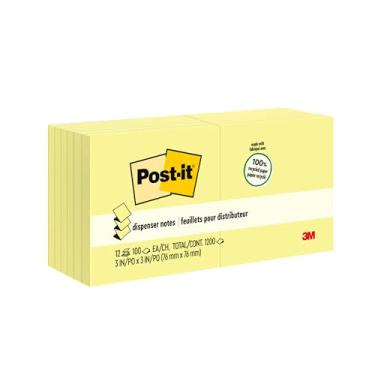 Imagem de Post-it Notas Pop-Up Reciclado Greener 7,6 cm x 7,6 cm, 12 blocos, notas adesivas favoritas número 1 dos EUA, amarelo canário, remoção limpa, material 100% reciclado (R330RP-12YW)